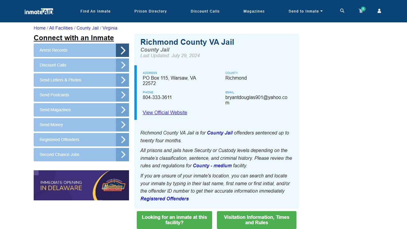 Richmond County VA Jail - Inmate Locator